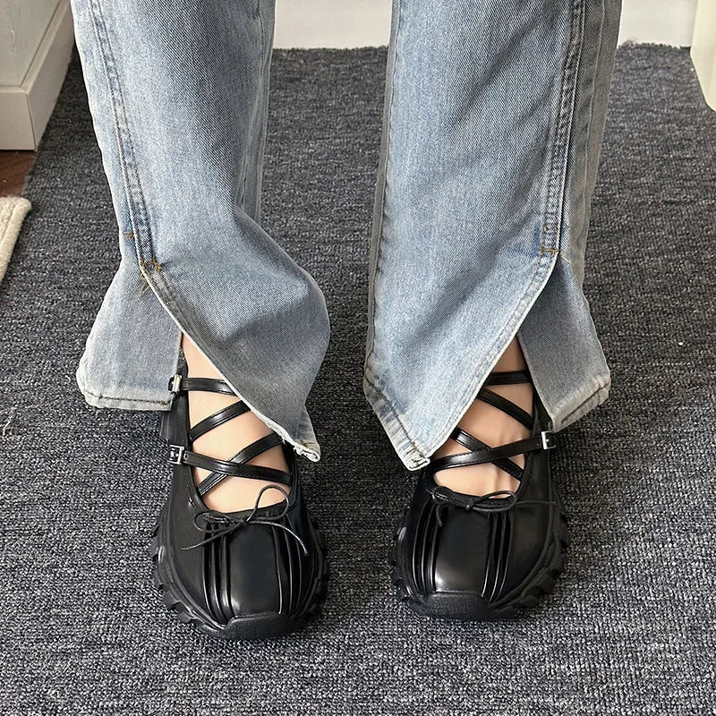 Autumn Chunky Sports Shoes Shallow Butterflyknot Platform Sneakers Flats Outdoor Mary Jane Shoe