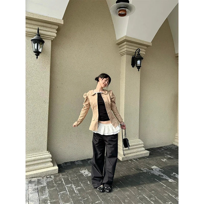 Cloud Patchwork Design Pants Loose Y2k Clothing Draping Straight String Pants Korean Pantalones De Mujer
