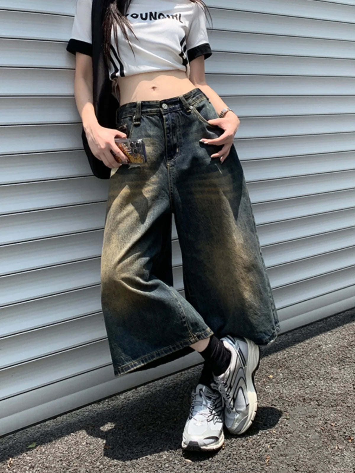 Knee Length Blue Denim Shorts 90s Aesthetic Jeans Shorts Y2k Harajuku Korean Cowboy Short Pants 2000s Clothes