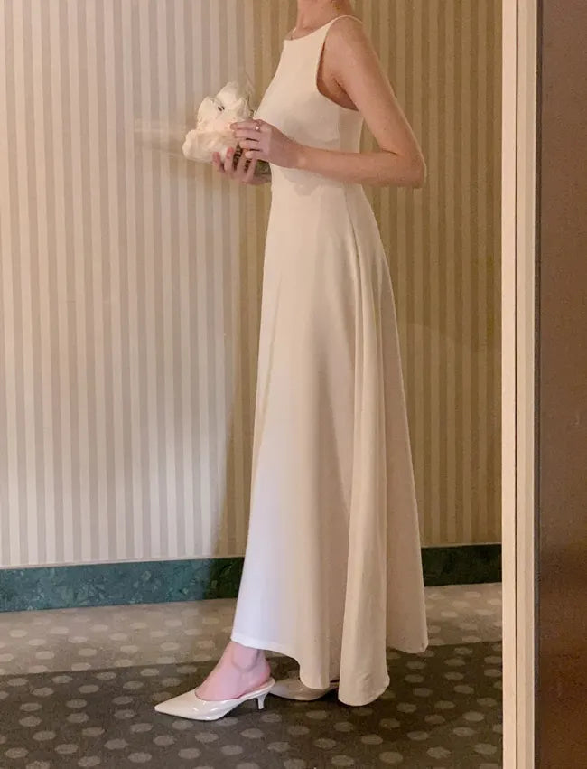 Spaghetti Straps Champagne Wedding Guest Dress Spring Summer Aline Midi Dresses Evening Party Korea Vestido Muje