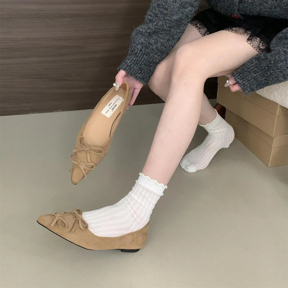Shoes Autumn Bowknot Female Sneakers Allmatch Flats Shallow Mouth Pointed Toe Fall Boat Butterfly Comfortable Ret