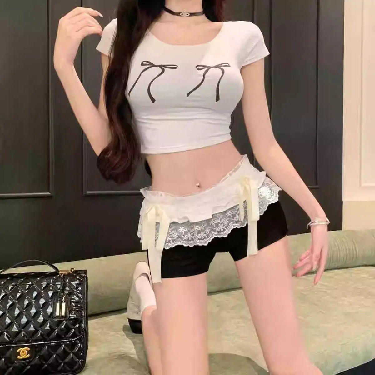 Ballet Style White Lace Low Waist Shorts Clothing Summer New Sweet Slimming Underwear Bow Leggings Shorts