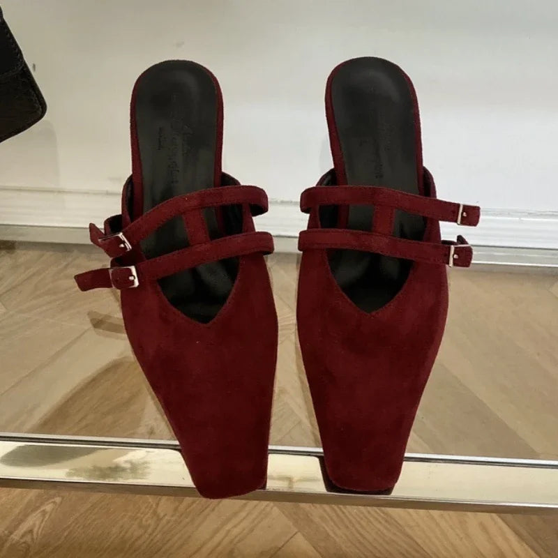 Narrow Band Slippers Woman Shallow Flat Slide New Brand Low Heel Slingback Sandals Pantuflas Mujer