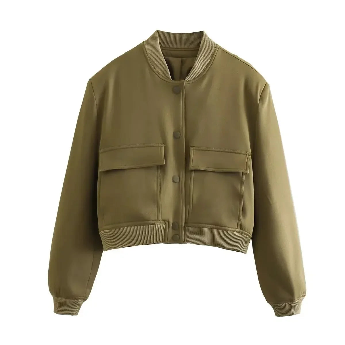 Basic Stand Collar Jacket Long Sleeve Cardigan Button Up Cropped Coat Baseball Outerwear Autumn Winter Clothes