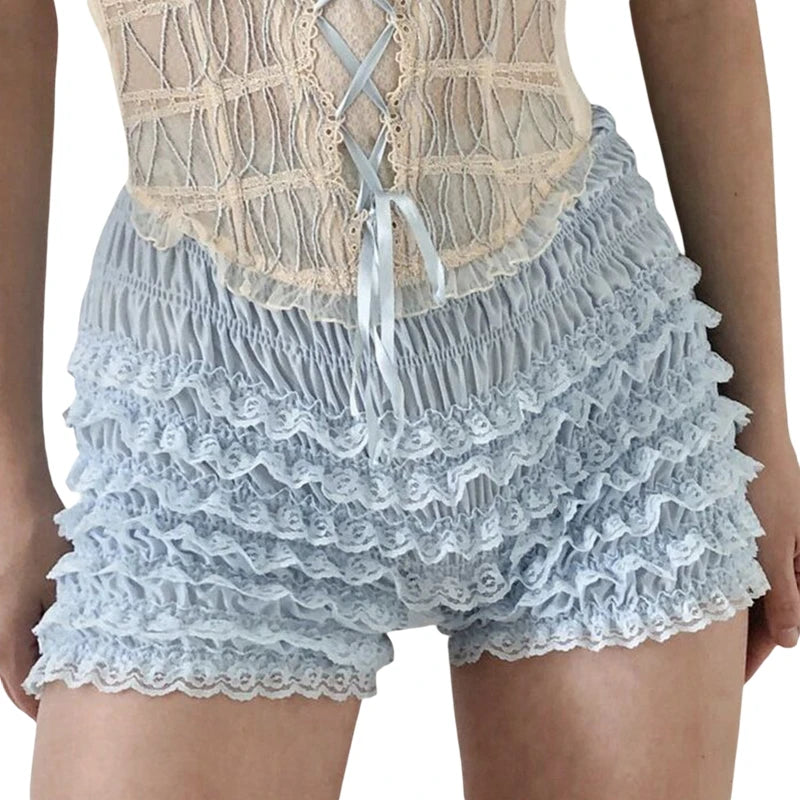 Fairy Coquette Lace Trim Bloomer Shorts Ruffles Multi-layers Pettipants 00s Retro Kawaii Y2k Frilly Pants