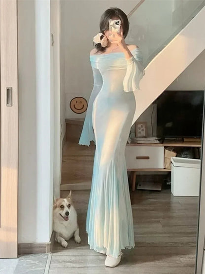 Exquisite Bellsleeved Dress New Highend French Retro Autumn Fishtail Long Dresses Evening Party