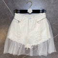 Ripped Denim Shorts Y2k Mesh Patchwork Wide Leg Shorts Jeans Korean High Waist Design Short Hot Pants