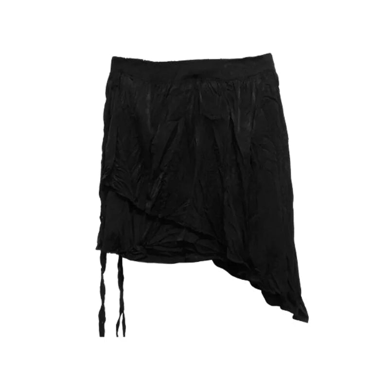 Summer Korean Retro High Street Low Waist Irregular Pleated Lace Up Short Skirt Skirt