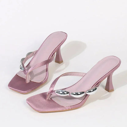 Metal Narrow Band Designer Flip Flops Summer Slippers Party Low Heels Gladiator Slide Sandals Mules Shoes