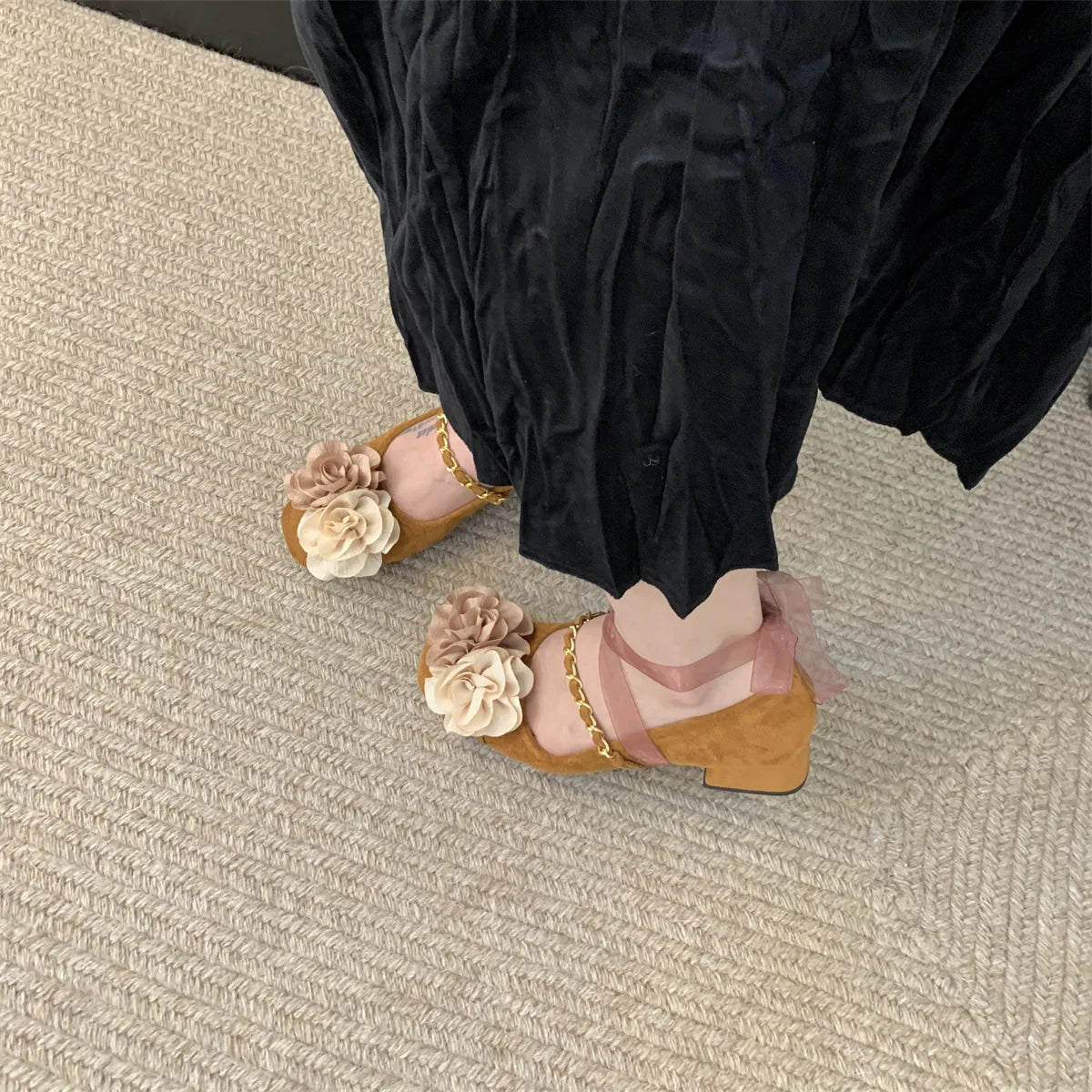 Shoes Woman Flats Modis Dress Summer on Heels New Spring Mary Janes Flower Summer Shoes Heels
