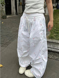Y2k Parachute White Jogger Pants Baggy Bow Printed Sweatpants Hip Hop Slouchy Sporty Bottoms