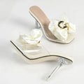 Summer Pink Bowknot Slippers Clear High Heels Mules Heels Female Transparent Pvc Slide Sandals Party Banquet Shoes