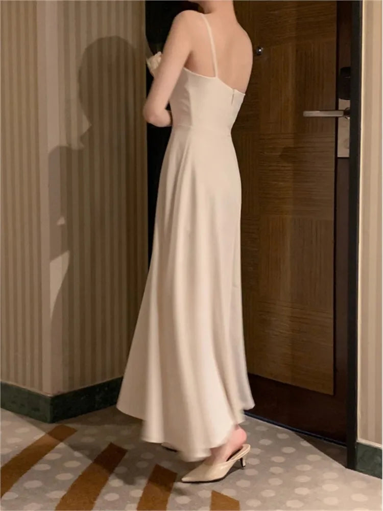 Long Dresses for Wedding Evening Party Dress Sleeveless A-line Summer Korean One Piece Vestido Mujer