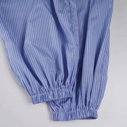 Blue Striped Print Pants Elastic Low Rise Loose Trousers Y2k Aesthetic Korean Style Hippie Trousers
