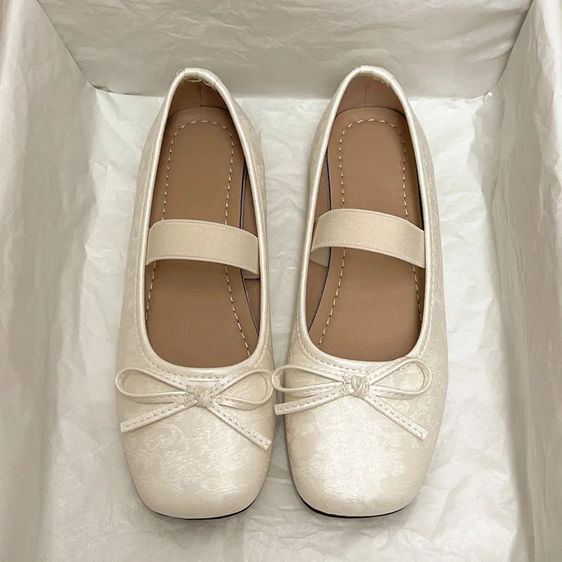 Ballerina Shoes Spring Autumn Comfort Nonslip Loafers Leather Flats Bowknot Mary Janes Shoes for