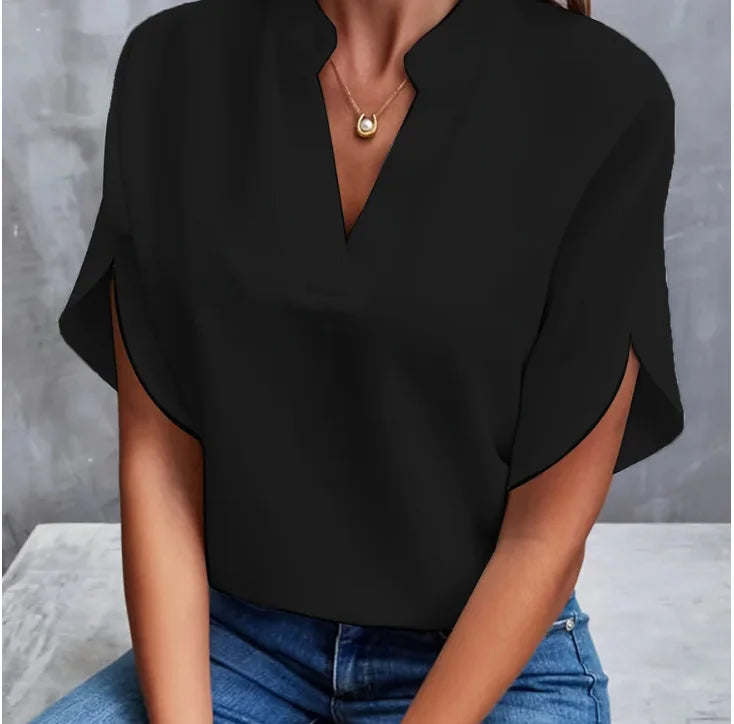Summer V-neck Short Sleeve Blouse