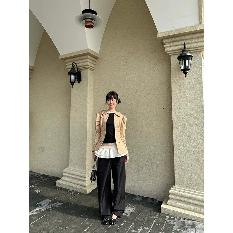 Cloud Patchwork Design Pants Loose Y2k Clothing Draping Straight String Pants Korean Pantalones De Mujer
