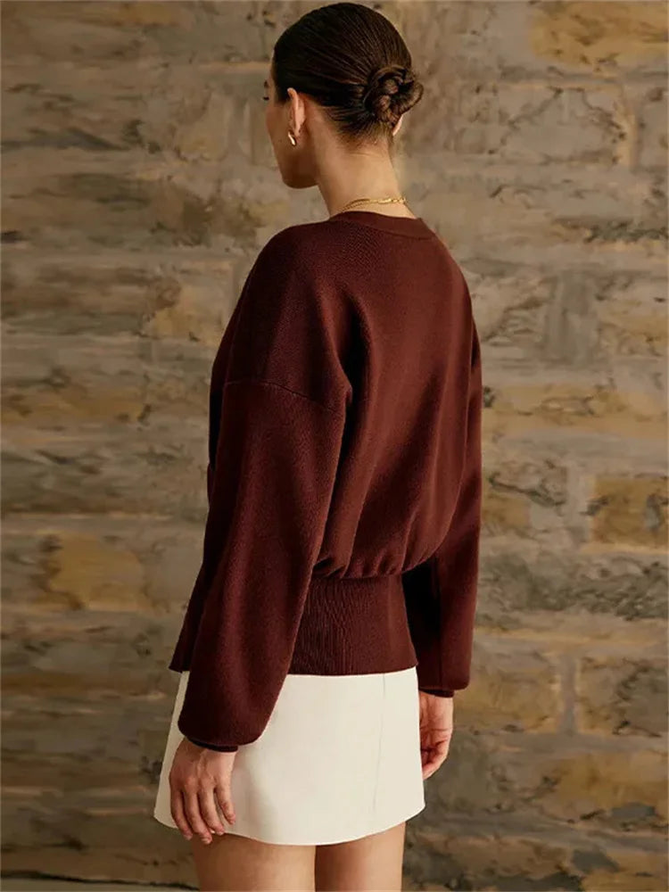 Knitwear V-neck Cardigan Coat for Long Sleeve Autumn Cropped Outwear Knit ’s Cardigan Top