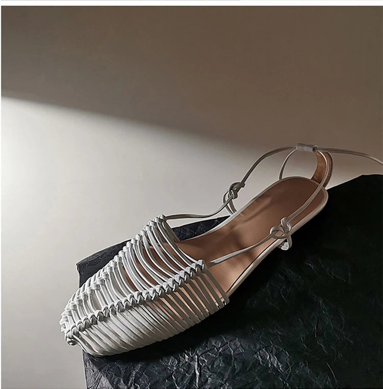 Woven Hollow Strap Sandals Roman Sandals Summer Flat Toe Comfortable Woven Sandals Holiday Party Shoes