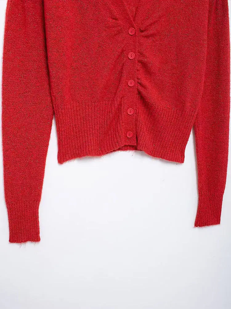 Knitted 3d Flowers Cardigan Retro V-neck Slim Long Sleeve Short Sweaters Female Spring Street Knitwear