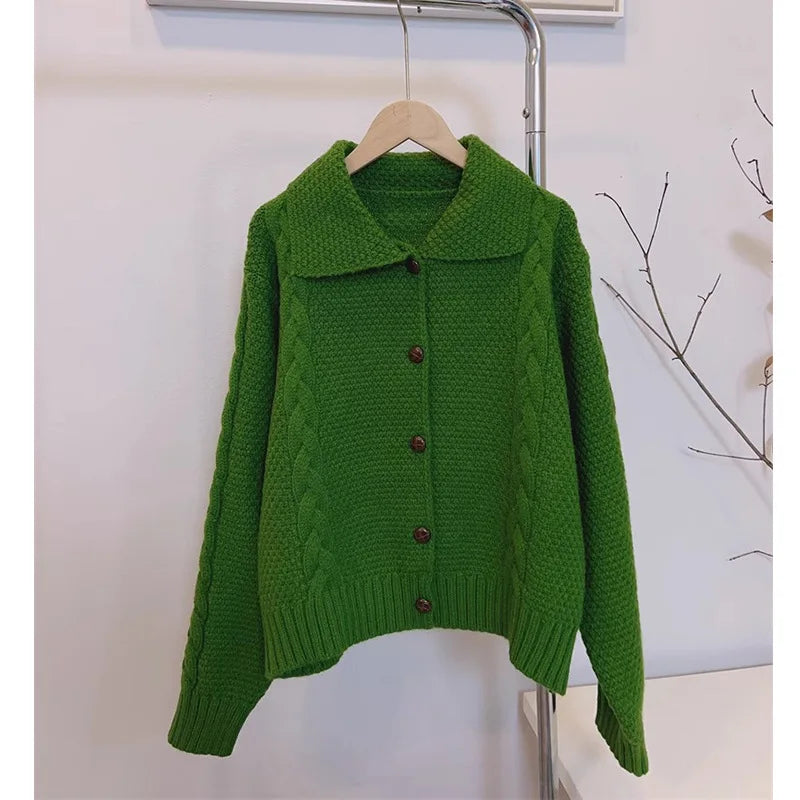 Japanese Lazy Lapel Cardigan Female Sueter Mujer New Age Reduction Sweet Sweater Coat Soft Waxy Knit Cardigan