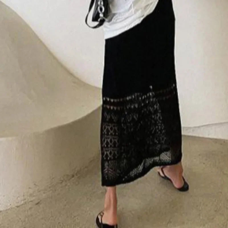 Knitted Mermaid Skirts Spring Summer Korean Faldas Mujer Retro Sweet Long Skirt