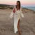 Beach V-neck Long Dress White Knitted Lace Up See Through High Slit Maxi Dresses Summer Lady Holiday Vacation Robes