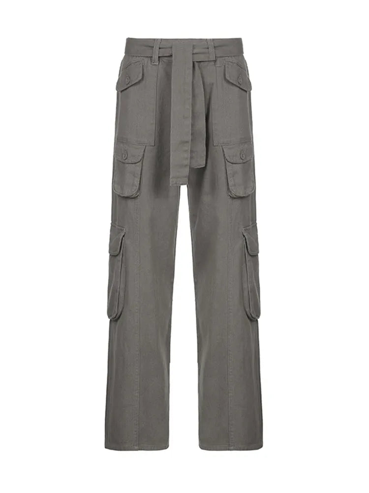 Woman Allmatch Jeans Denim Pants Cargo Pants Multiple Pockets Tunic Trousers Low Waist Baggy Ins