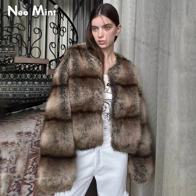 Winter Warm Fluffy Faux Fur Coat Softly Warm Furry Fox Fur Outerwear Jacket Brand Overcoats