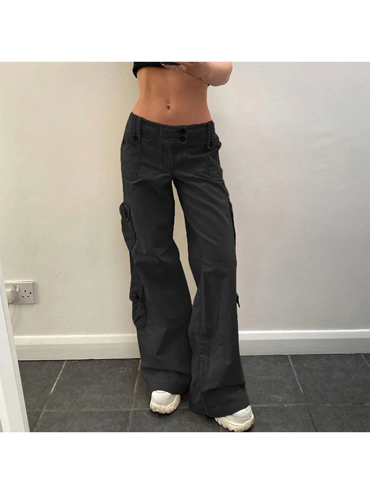 Woman Jeans Preppy Style Denim Pants Trousers Cargo Pants Allmatch Straight Leg Color
