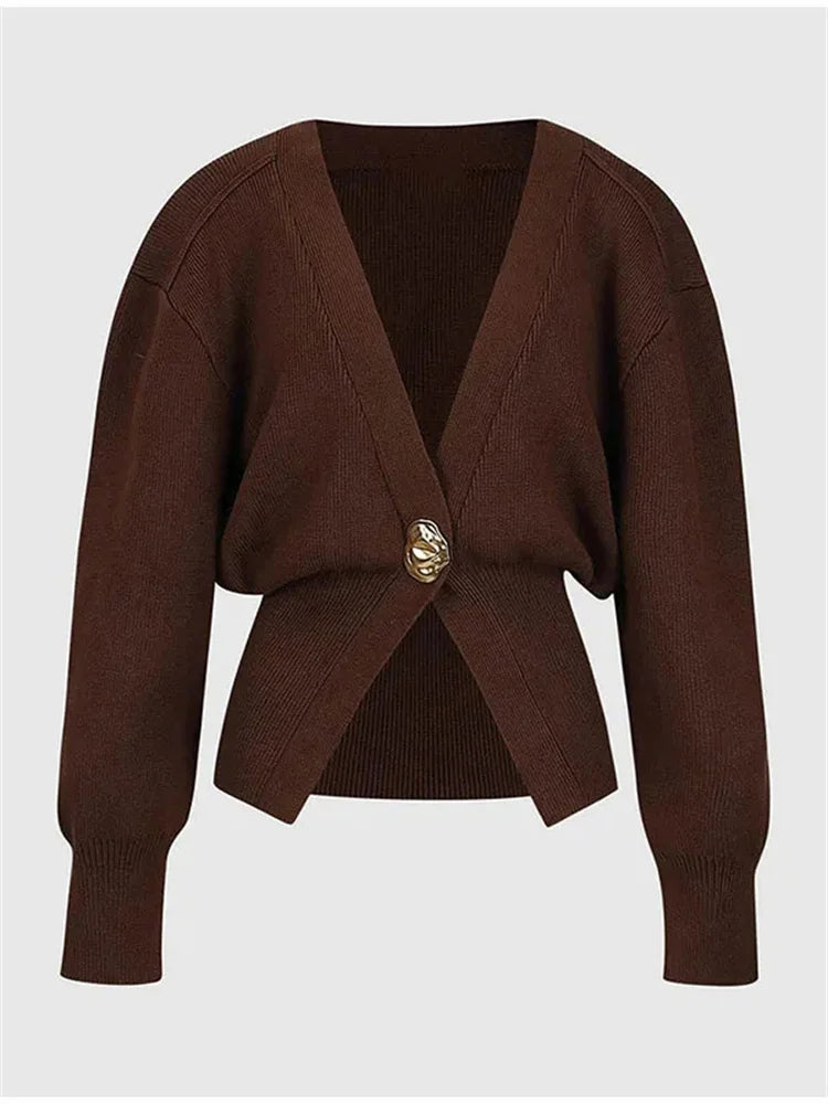 Knitwear V-neck Cardigan Coat for Long Sleeve Autumn Cropped Outwear Knit ’s Cardigan Top