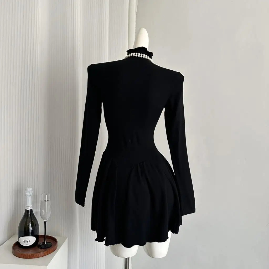 Autumn New Mini Dresses Turtleneck Long Sleeve Ruffles A-line Korean Female Clothing Vestidos Mujer