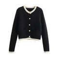 Patchwork Slim Sweater Cardigan for Woman Oneck Long Sleeve Single Breasted Sweaters Coat Allmatch Jumper