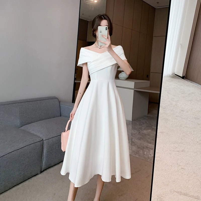 White Midi Dresses for Classy Summer Short Sleeve Vneck Blackless Long Dress Red Bodycon Party Evening Dress