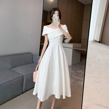 White Midi Dresses for Classy Summer Short Sleeve Vneck Blackless Long Dress Red Bodycon Party Evening Dress