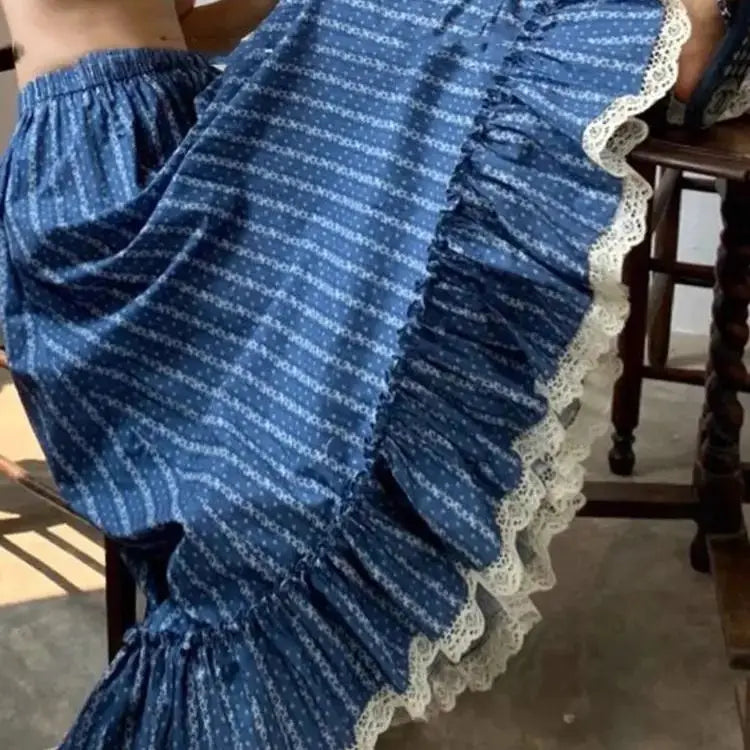Retro Skirt Blue White Striped Autumn New Style Niche Temperament High Waist Slimming Seaside Atmosphere Skirt