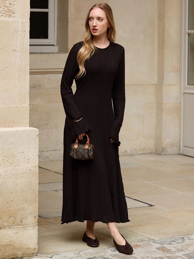 Knitted Long Dress Female Fall Winter New Retro High Waist Rib Sweater Bodycon Dresses Lady Holiday Party Outfits