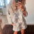 2 Piece Oufits Indie Graphic Print Front Tie Up Bowknot Full Sleeve Blouse T-shirt + Shorts Fairy Cottage Y2k