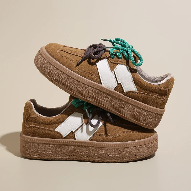 Retro Plank Shoes New Autumn Round Head Laceup Mesh Breathable Lowtop Sports Shoes