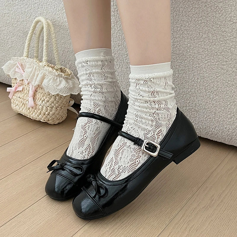 Designer Spring Mary Jane Shoes Square Toe Comfort Soft Sole Flats Comfort Ballerinas Shoes