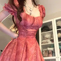 Summer Dresses Puff Sleeve French Style Retro Sweet Vestidos Mujer Print Aline Square Neck Mini Dress