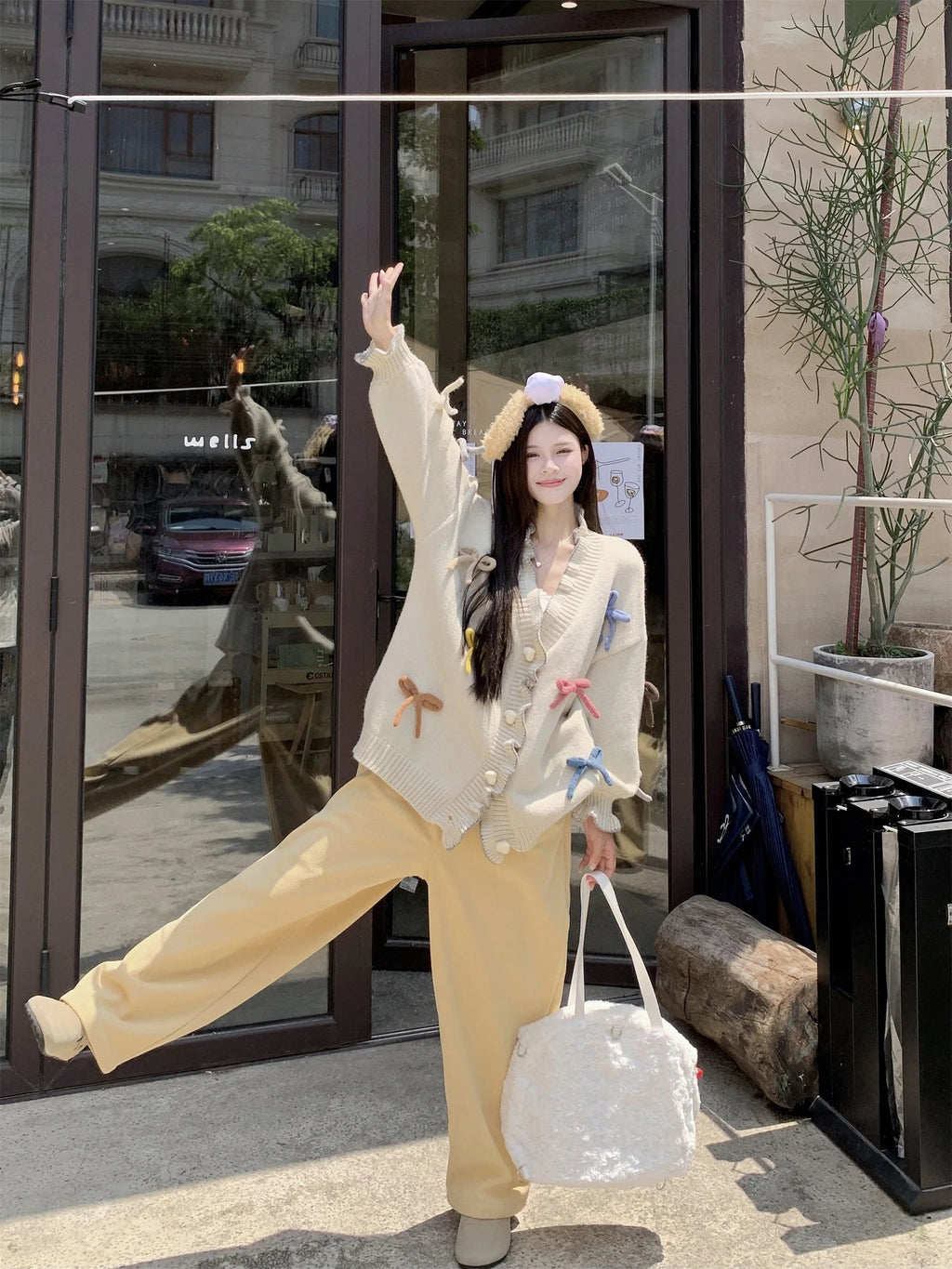 Korean Gentle and Sweet 3d Bow Love Buckle Thick Sweater Clothing Autumn Loose Knitted Cardigan Tops
