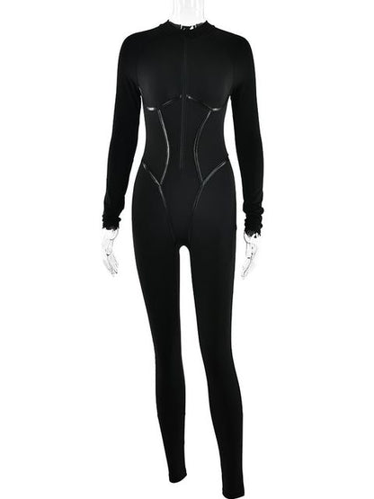 Zipper Jumpsuit Long Sleeve Bandage Tights Jumpsuits Female Party Bodycon Stretch Sporty & Leisure