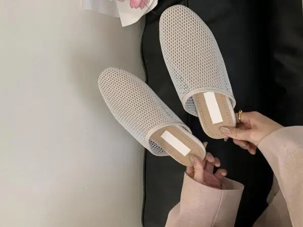 Female Shoes Rubber Slippers Fretwork Heels Slides Low Summer Clogs Woman Flat Soft Beach Fabric Rome Hoof Cotton Rubber Sl