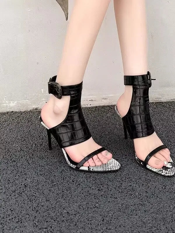 Large Size 3542 Stiletto Sandals New Summer Party High Heels Peep Toe Pumps Buckles Pu Leather Shoes