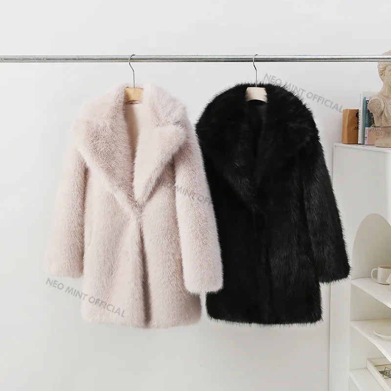Lapels Faux Fur Coat Winter Brand Designer Fluffy Fox Fur Jacket Furry Overcoats Girl Stylish Long Outerwear