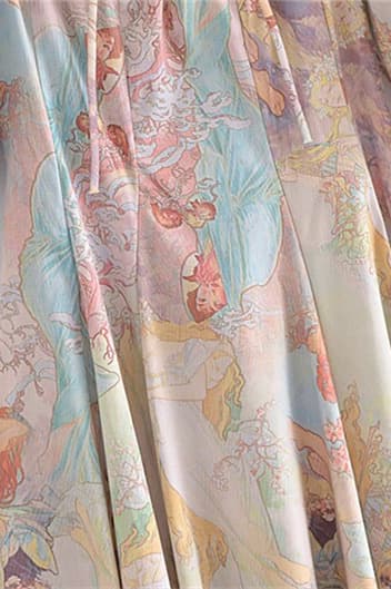 Joyce Printed Lantern Sleeves Midi Dress