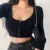’s V-neck Tank Tops T-shirt Short Sleeve Color Button Crop Top Clubwear Top Summer Slim Short T-shirt for