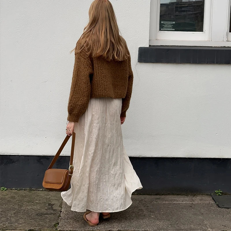 Color Simple Knitted Cardigan Loose Round Neck Single Breasted Sweater Retro Tops Short Sweaters