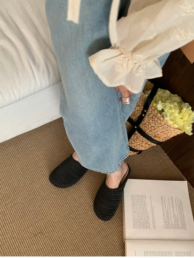 Summer Breathable Hollow Out Mules Slippers Slip on Singbacks Shoes Dress Slides